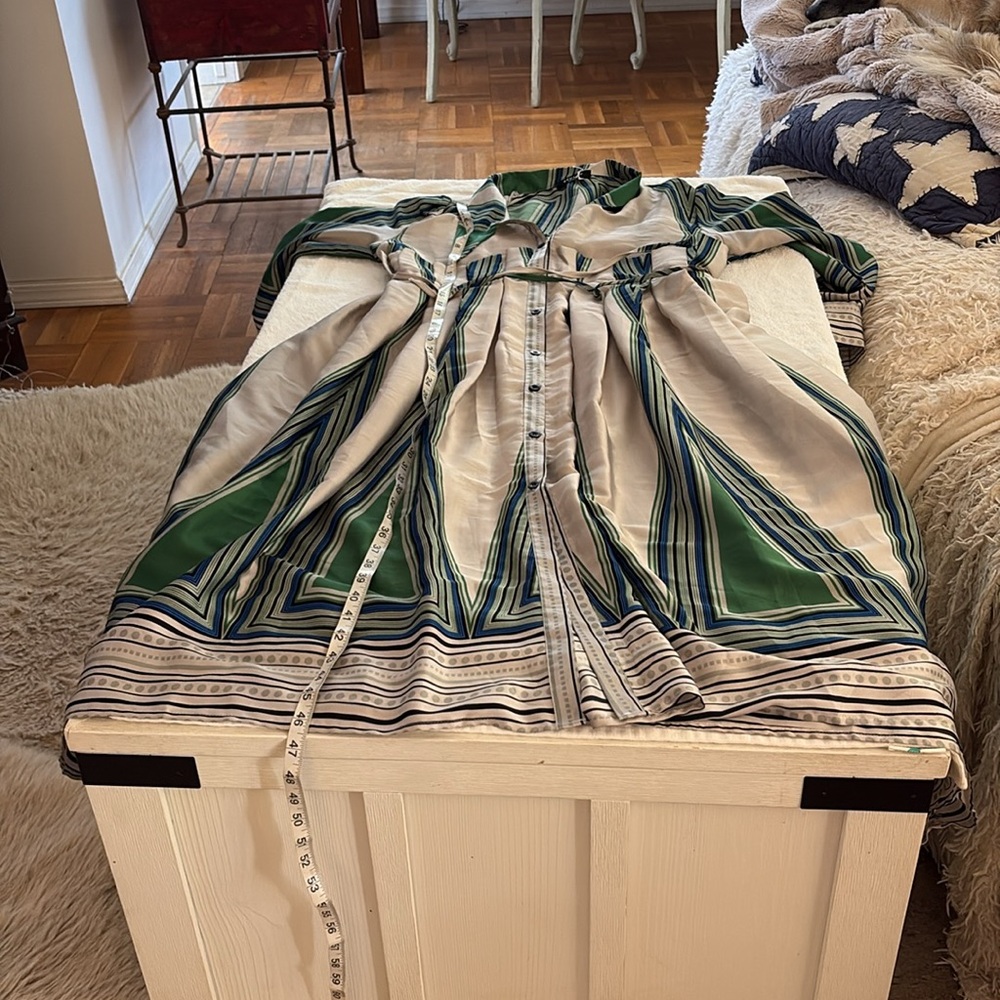 NWOT Beulah luxury brand Striped Green & Blue midi Dress w/ buttons & tie waist - Picture 9 of 13